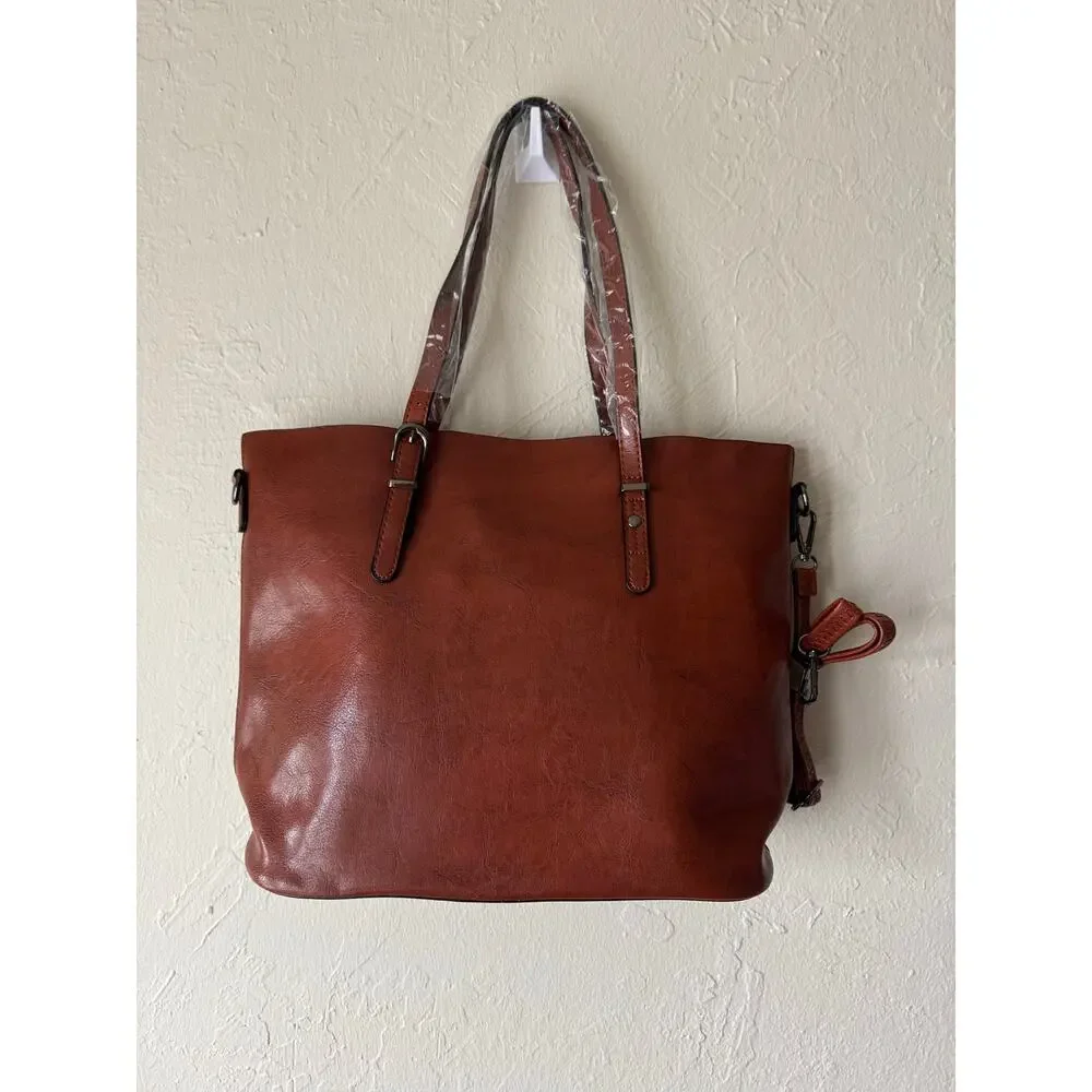 NWOT Faux Leather Tote with Removable Long Strap in Chocolate Brown